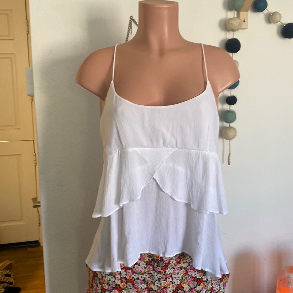 Miss Love crinkle Rayon tiered ruffle cami tank top